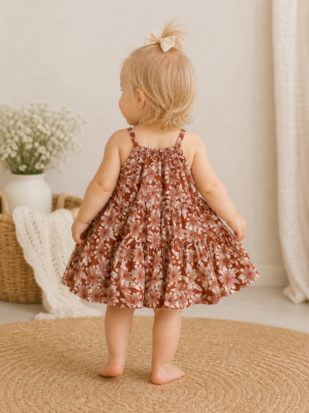 Gap Toddler Floral Boho Dress Rust Brown Daisy Print Twirl | Size 12-18M - Picture 3 of 11
